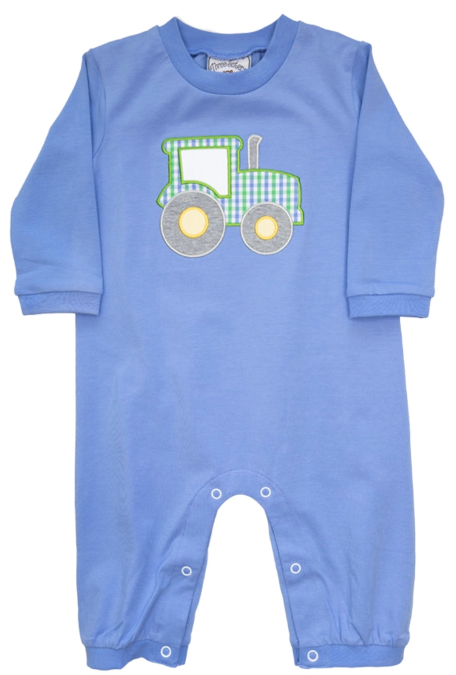 Three Sisters Blue Tractor Appliqué Boys Romper