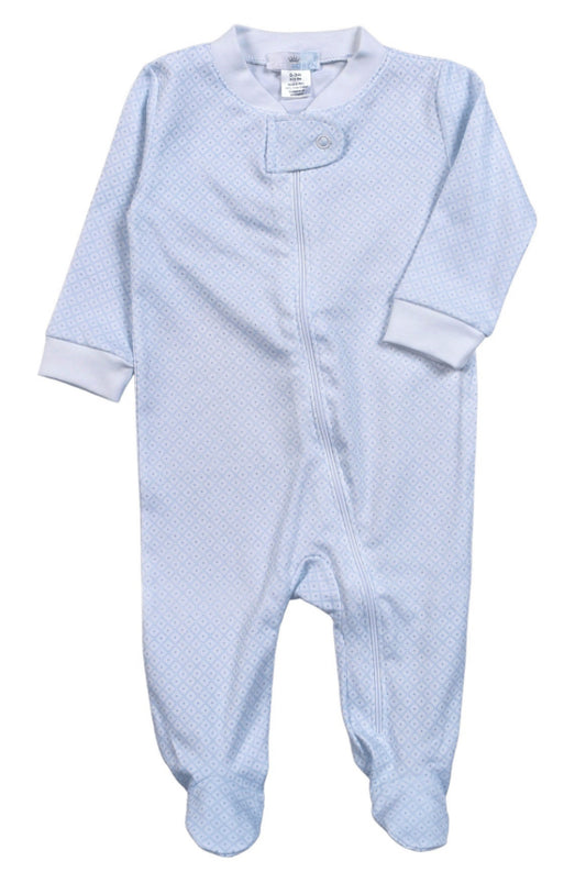 Blue Tiny Diamond Pima Zipper Boys Footie