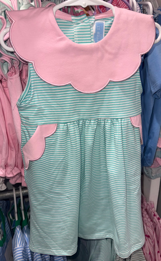 Penelope Scalloped Mint/Light Pink Girls Dress