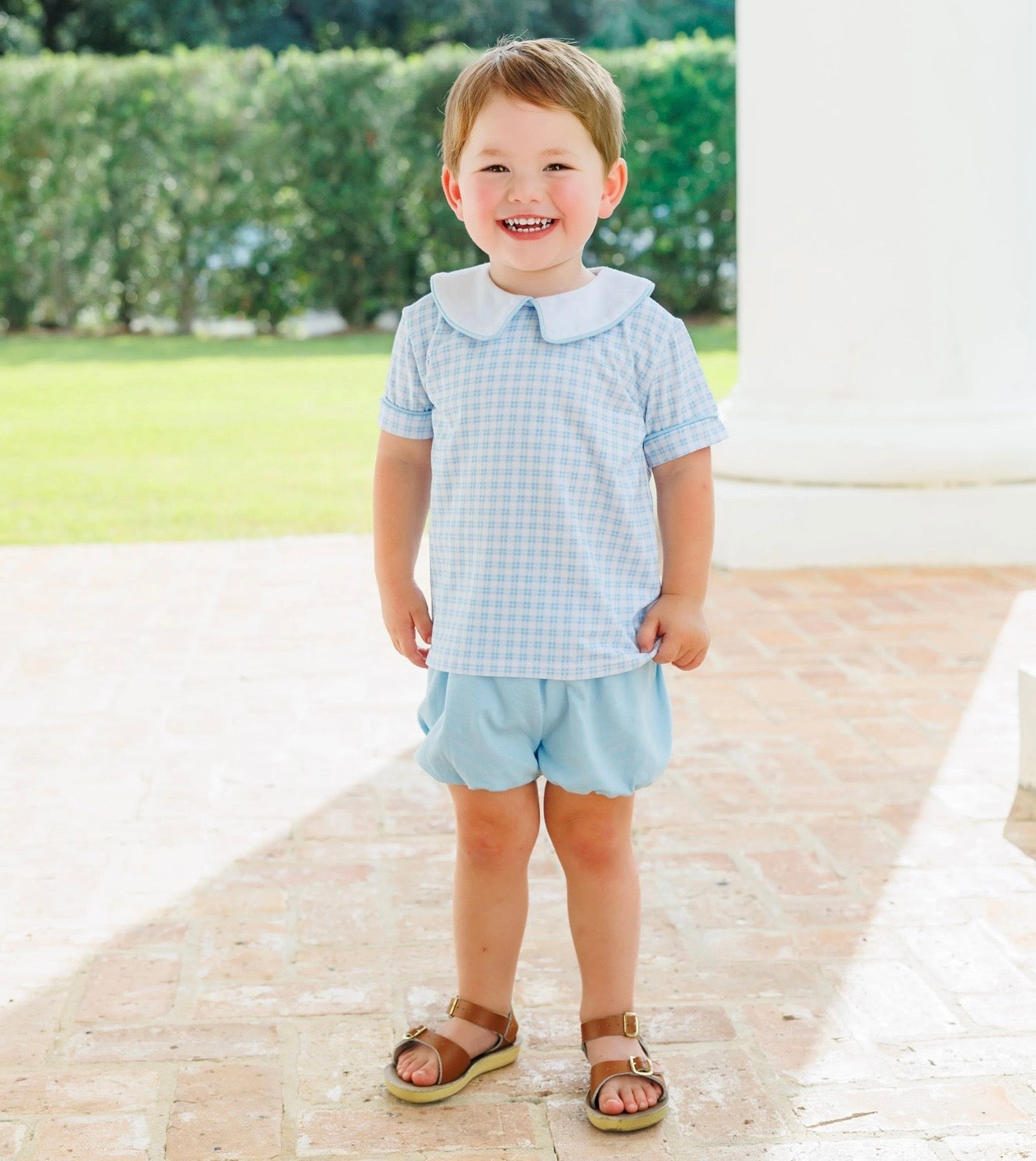 Powder Blue Plaid Boys Bloomer Set