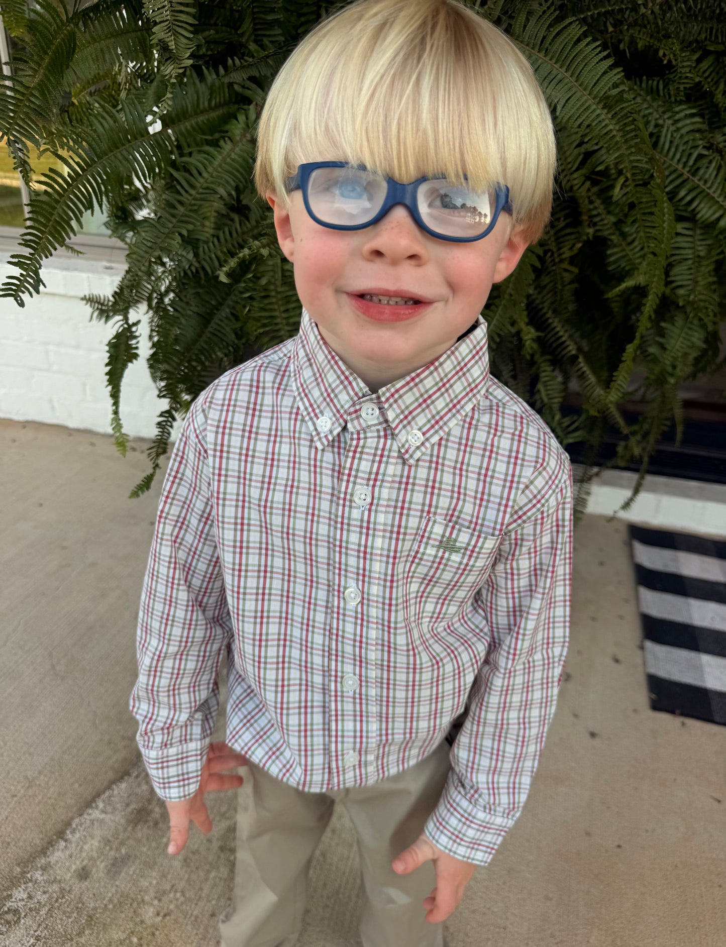 Red/Green Boys Button Down