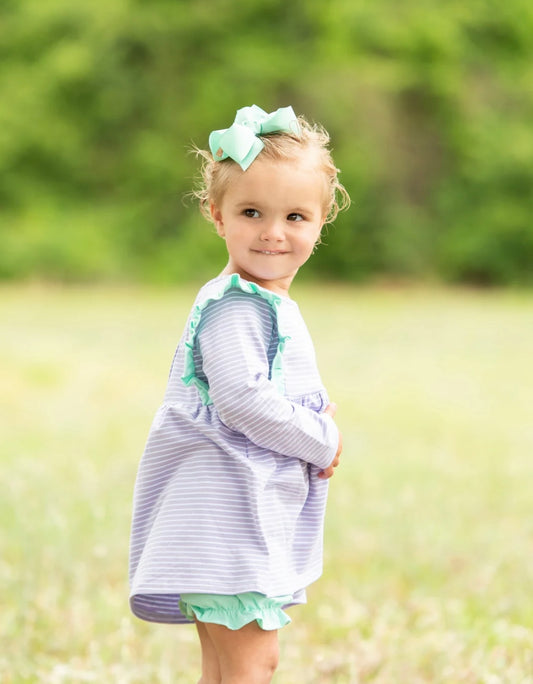 Evie Girls Bloomer Set- Lavender Stripe & Mint