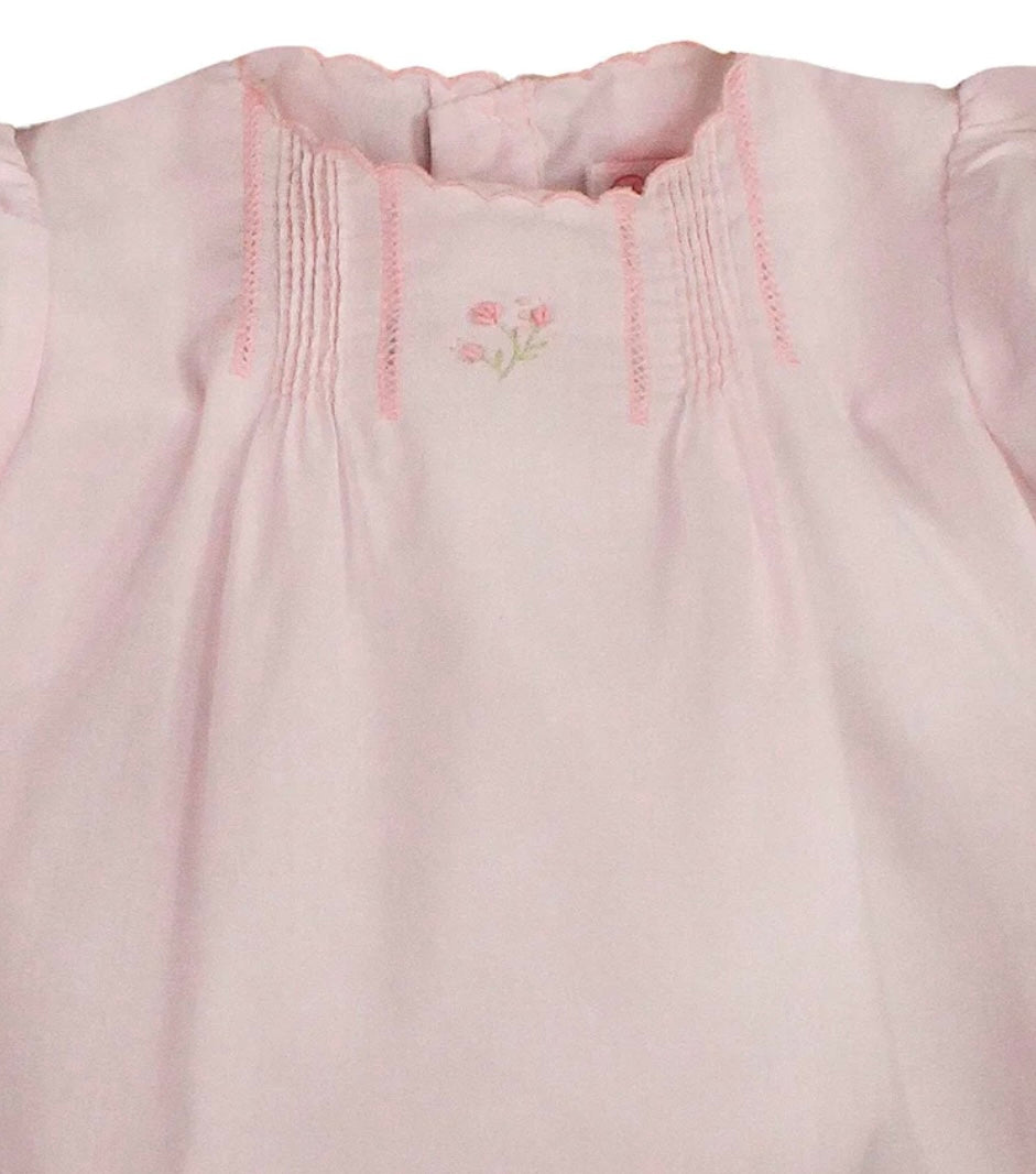 Petit Ami Pink Flower Embroidered Heirloom Girls Bubble with Bonnet