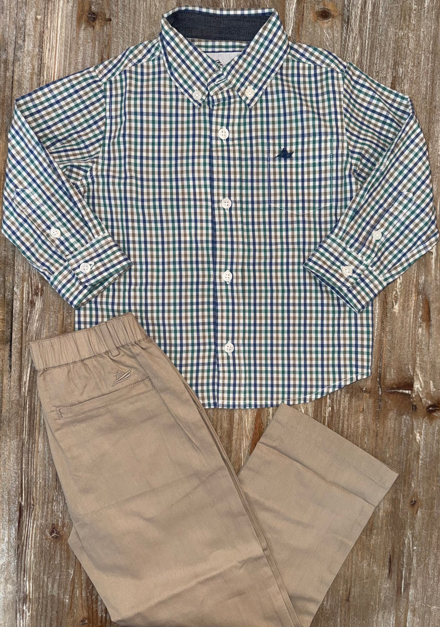 Blue/Green/Brown Boys Button Down Shirt