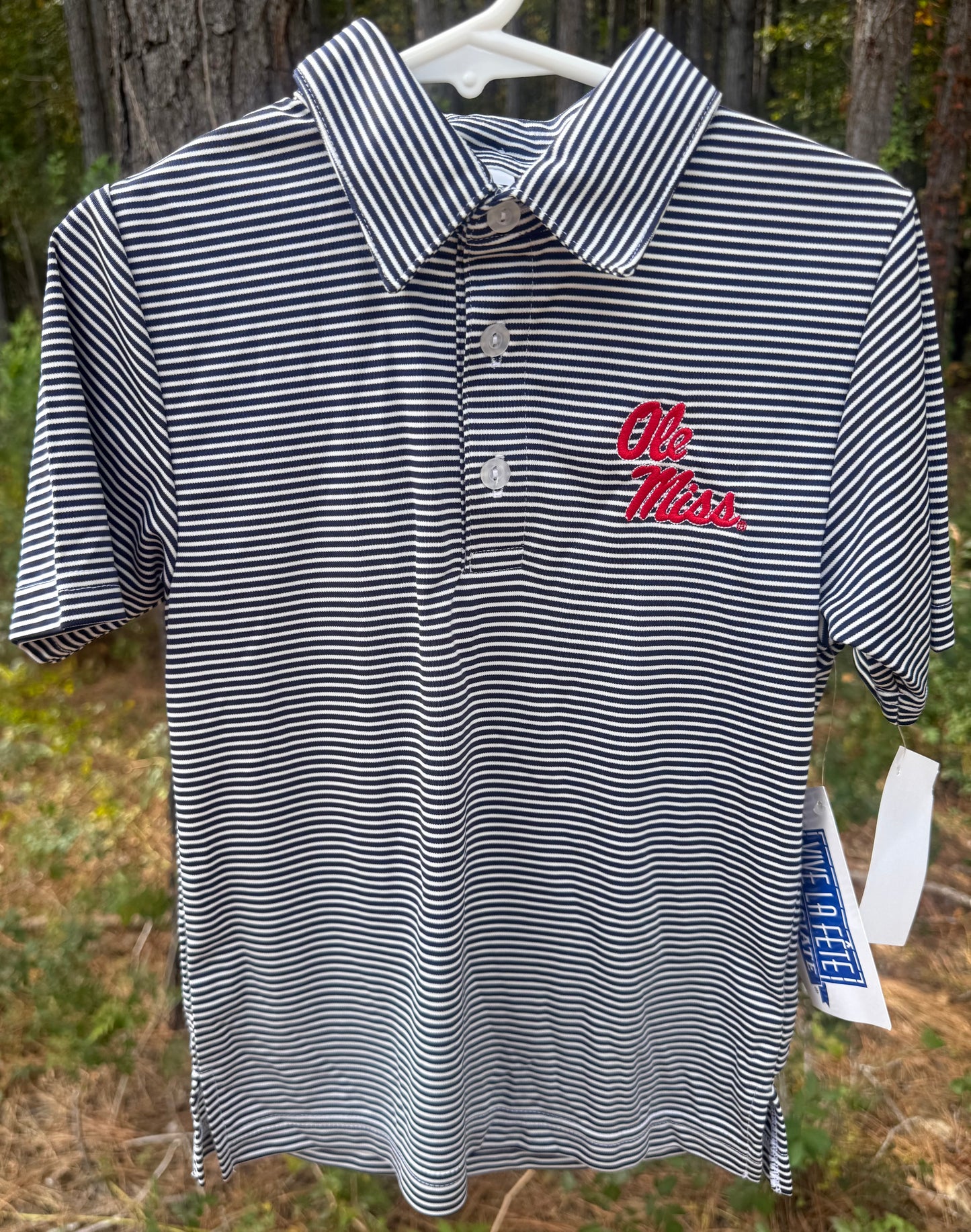 Ole Miss Rebels Navy Stripe Boys Polo