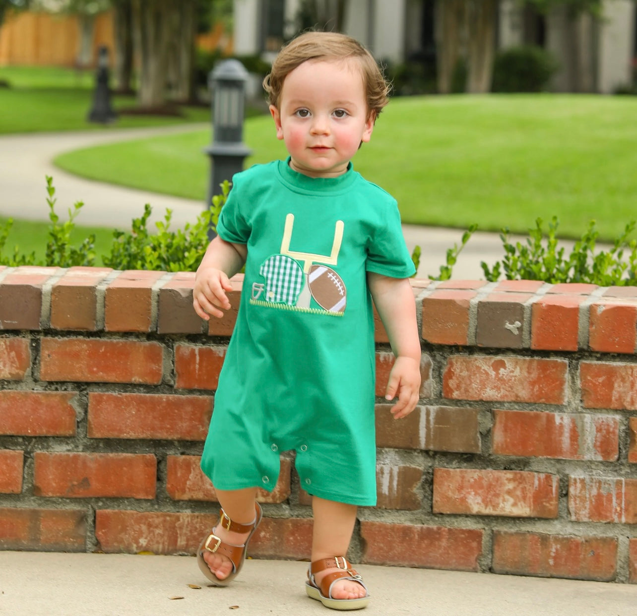 Touch Down Boys Kelly Green Romper