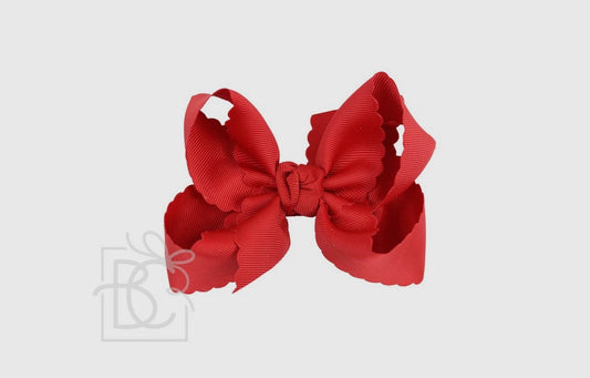 Beyond Creations 4.5” Scalloped Edge  Bow on Alligator Clip Red