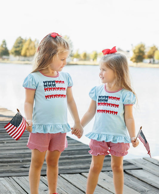 Red, White, and Bows Patriotic Girls Bloomer Set