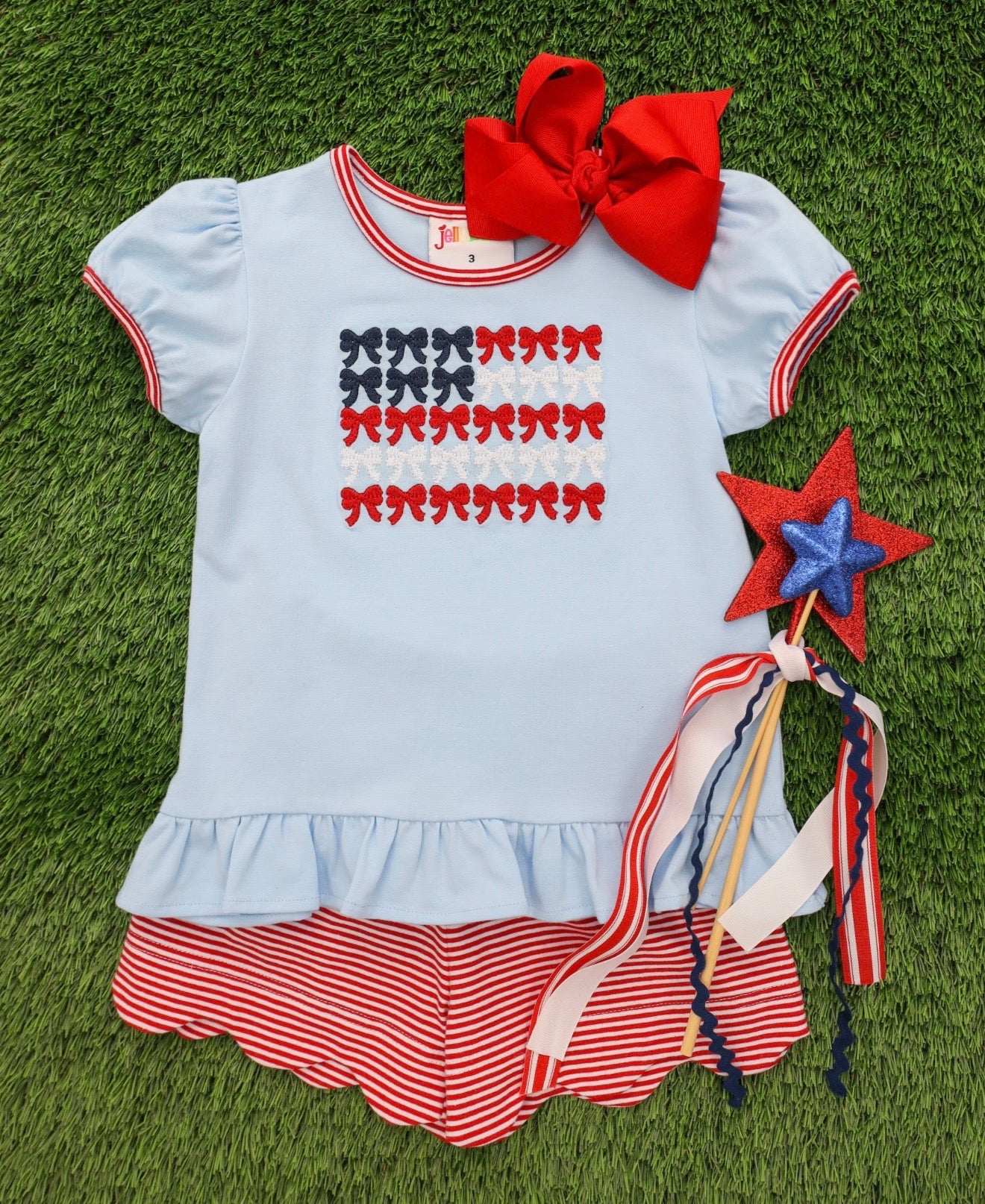 Red, White, and Bows Patriotic Girls Scallop Short Set