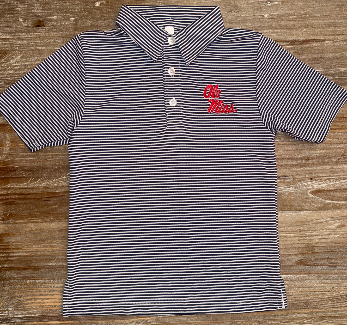 Ole Miss Rebels Navy Stripe Boys Polo