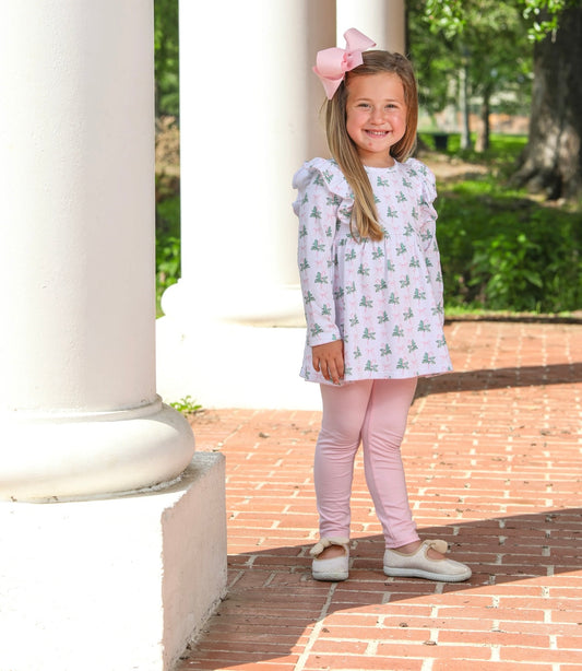 Pink Bows and Mistletoes Girls Pants Set