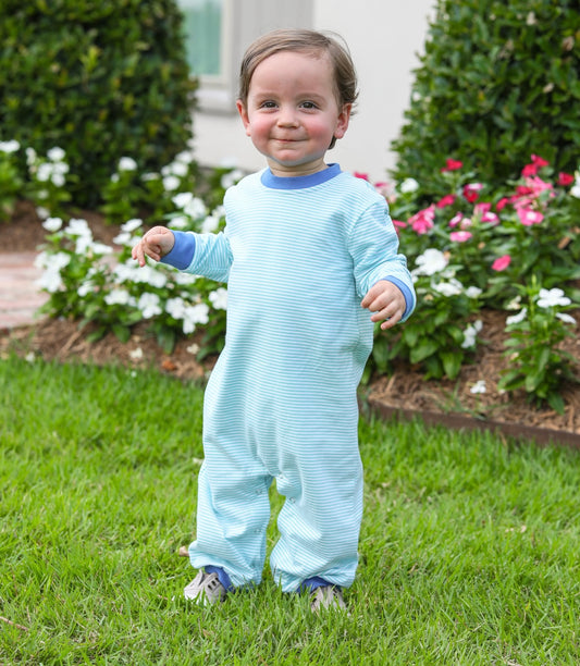 Thomas Mint Stripe & Cobalt Boys Romper