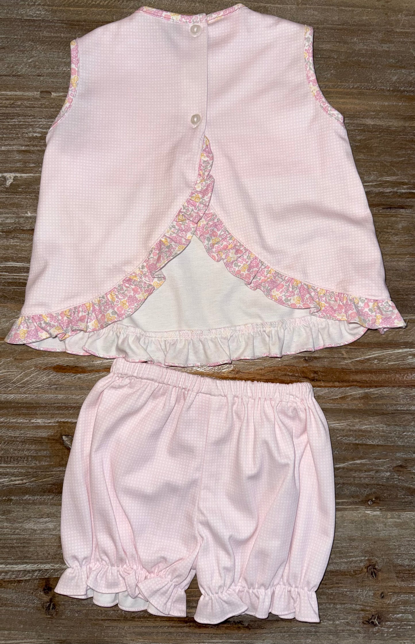 Pink Knit Gingham/Multi Flower Girls Bloomer Set