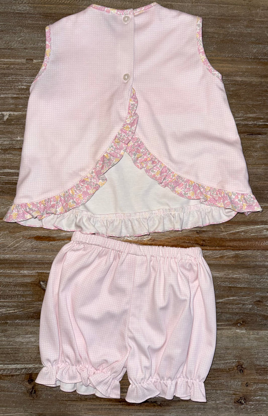 Pink Knit Gingham/Multi Flower Girls Bloomer Set