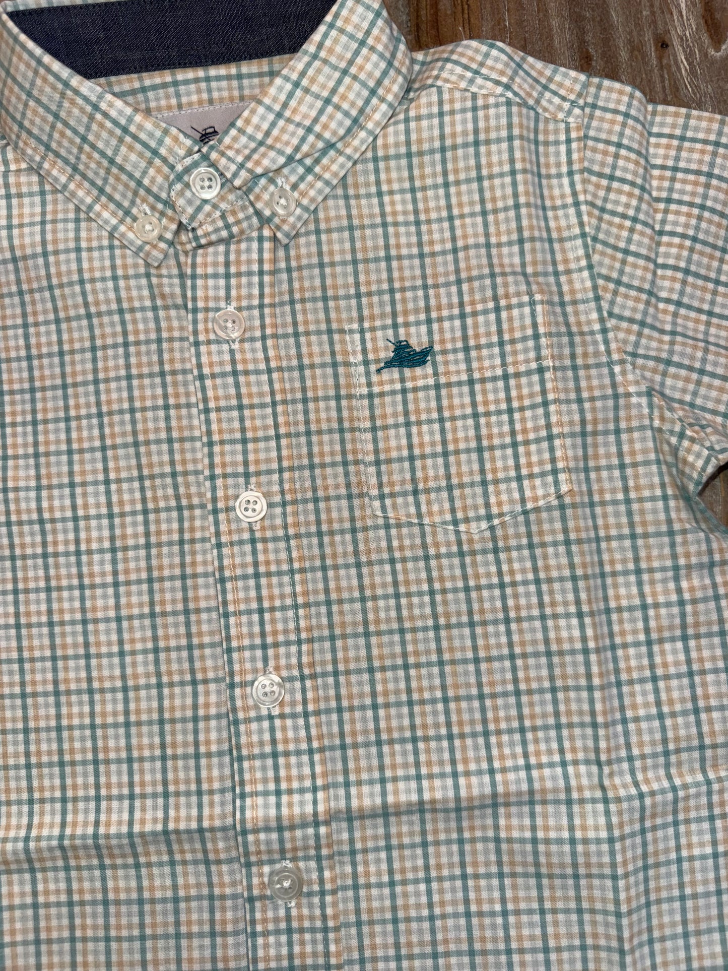 Teal/Khaki Boys Button Down Shirt