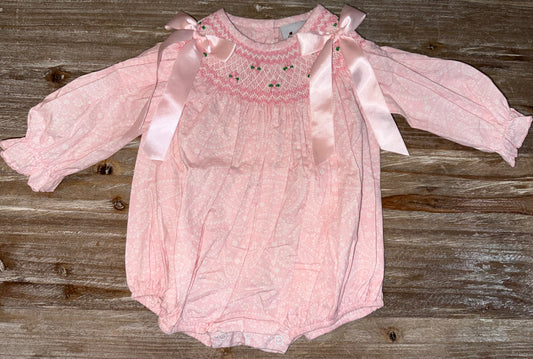 Pink Floral Smocked Girls Flowers Bishop Bubble