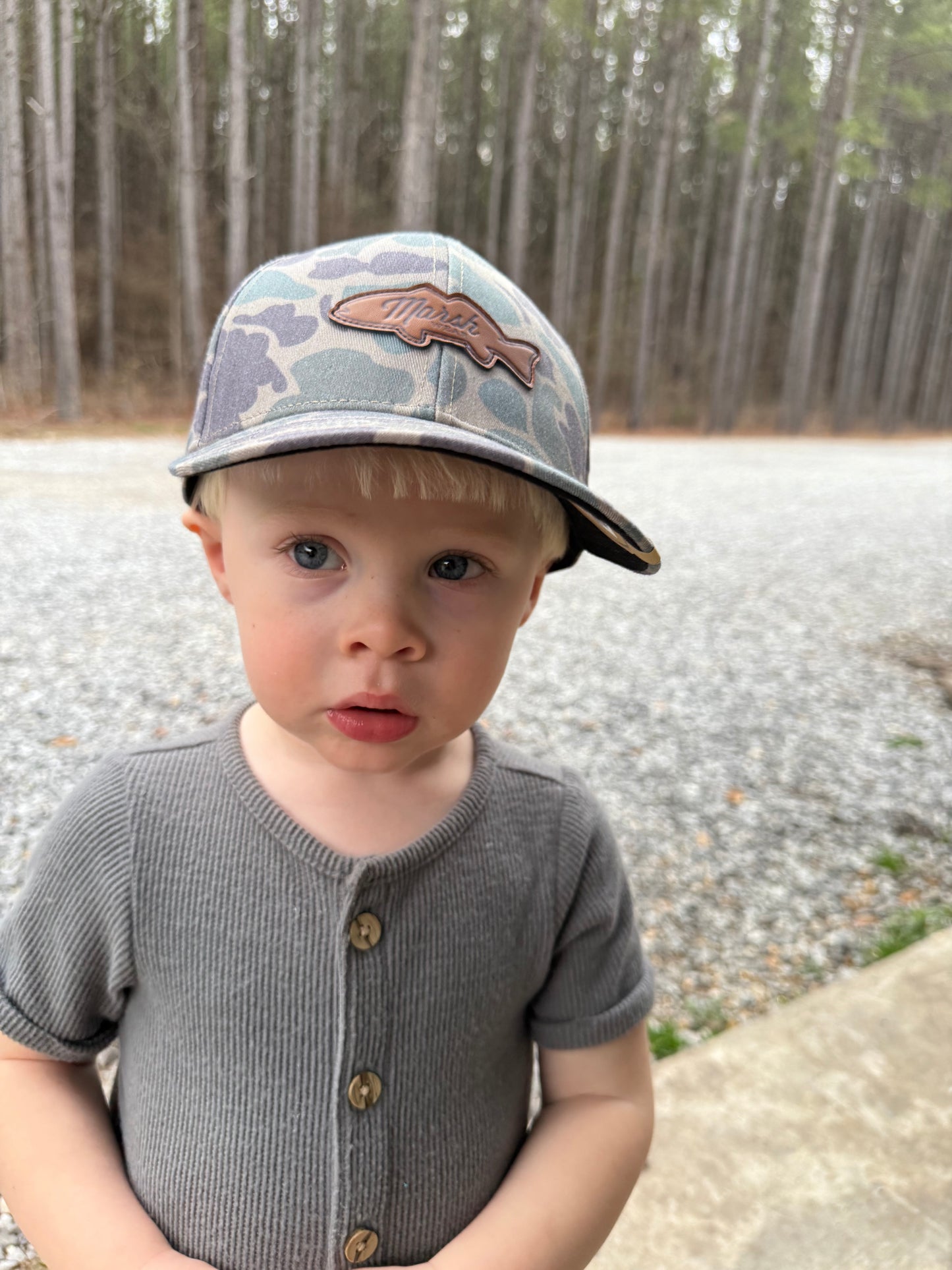 Green Camo Boys Youth Leather Hat
