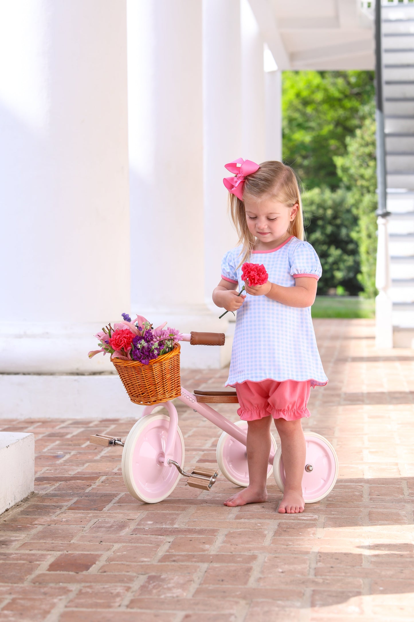 Cecilia Light Blue Gingham/Pink Girls Bloomer Set