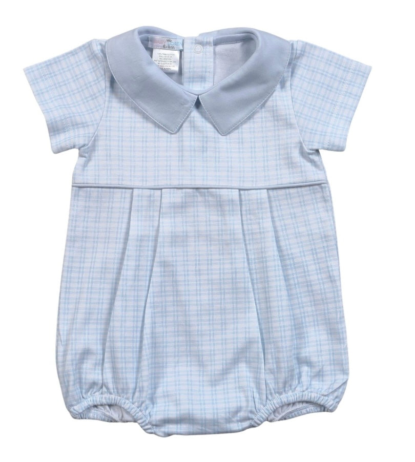 Blue Plaid Pima Boys Pointy Collar Bubble