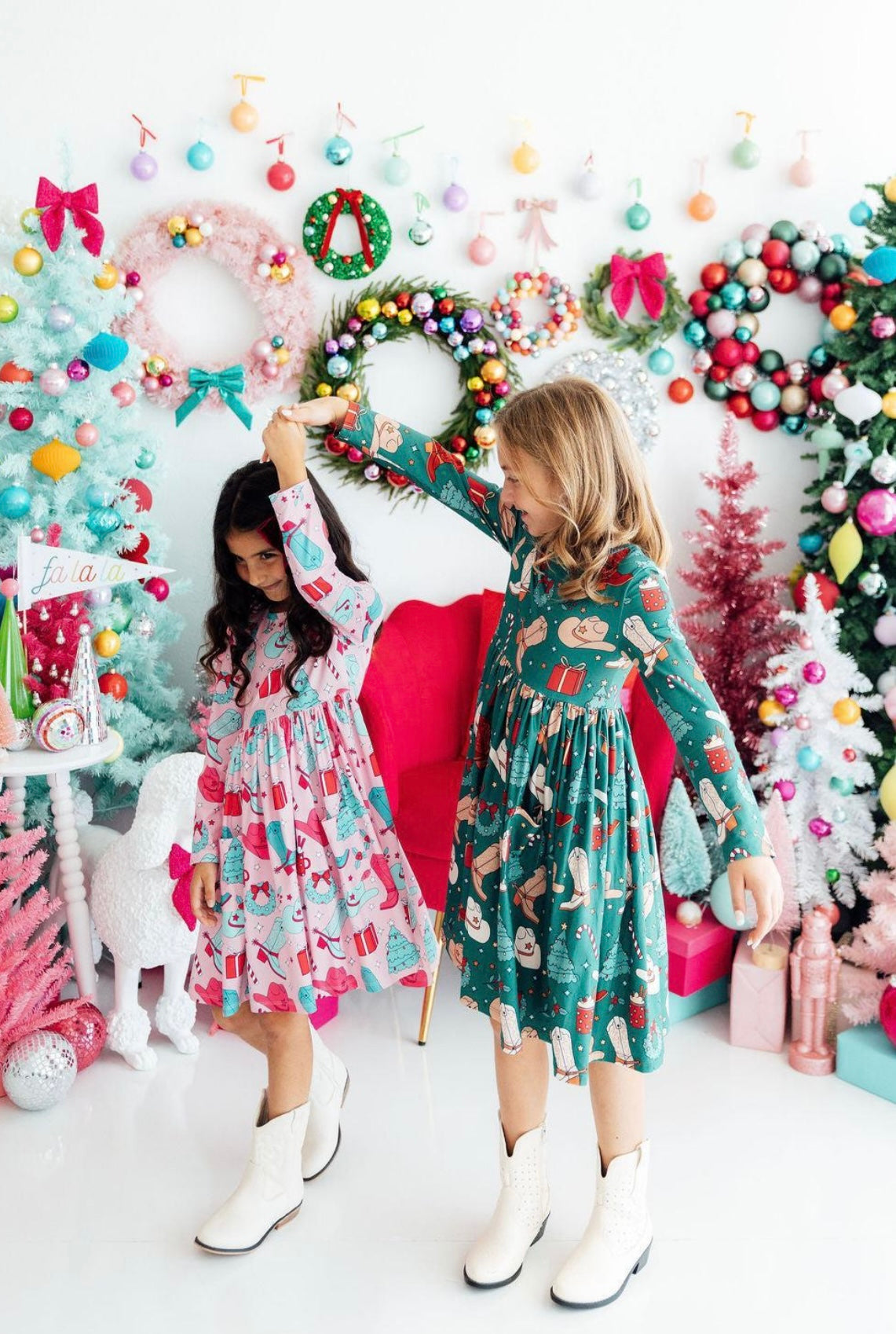 Christmas Cowgirl Girls Pocket Twirl Dress