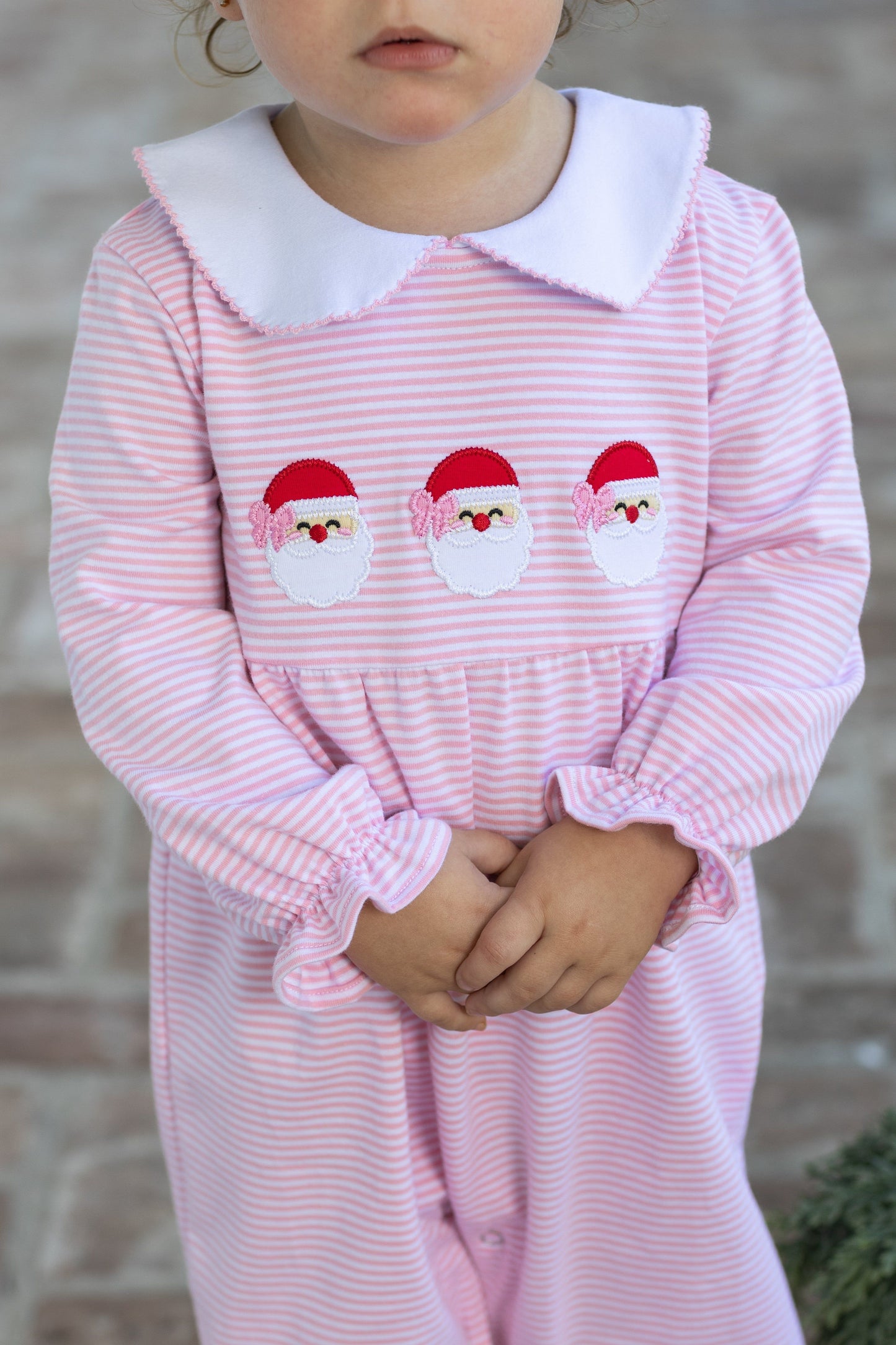 Santa Trio Girls Pink Romper