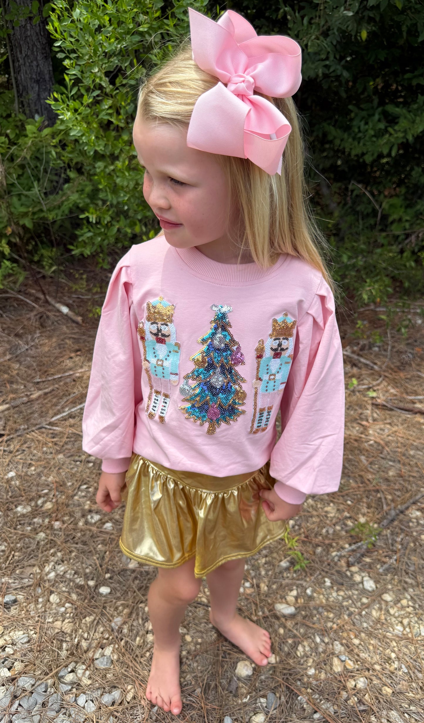 Nutcracker Sequin Puff Sleeve Girls Sweatshirt