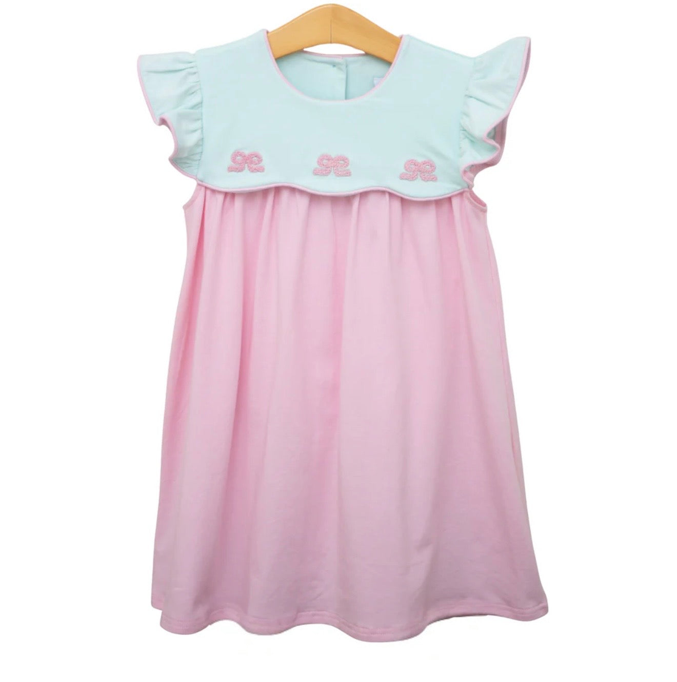 French Knot Bow Scallop Girls Dress