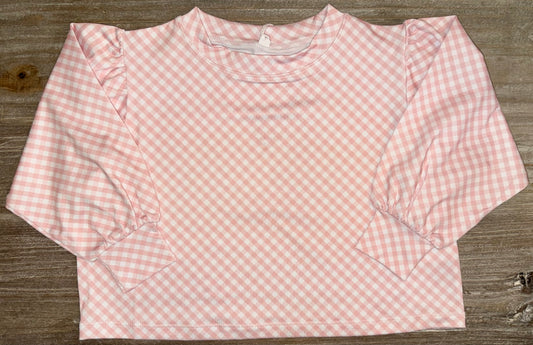Pink Gingham Girls Puff Sleeve Top