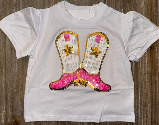 Neon Cowboy Boots Puff Sleeve Girls Top