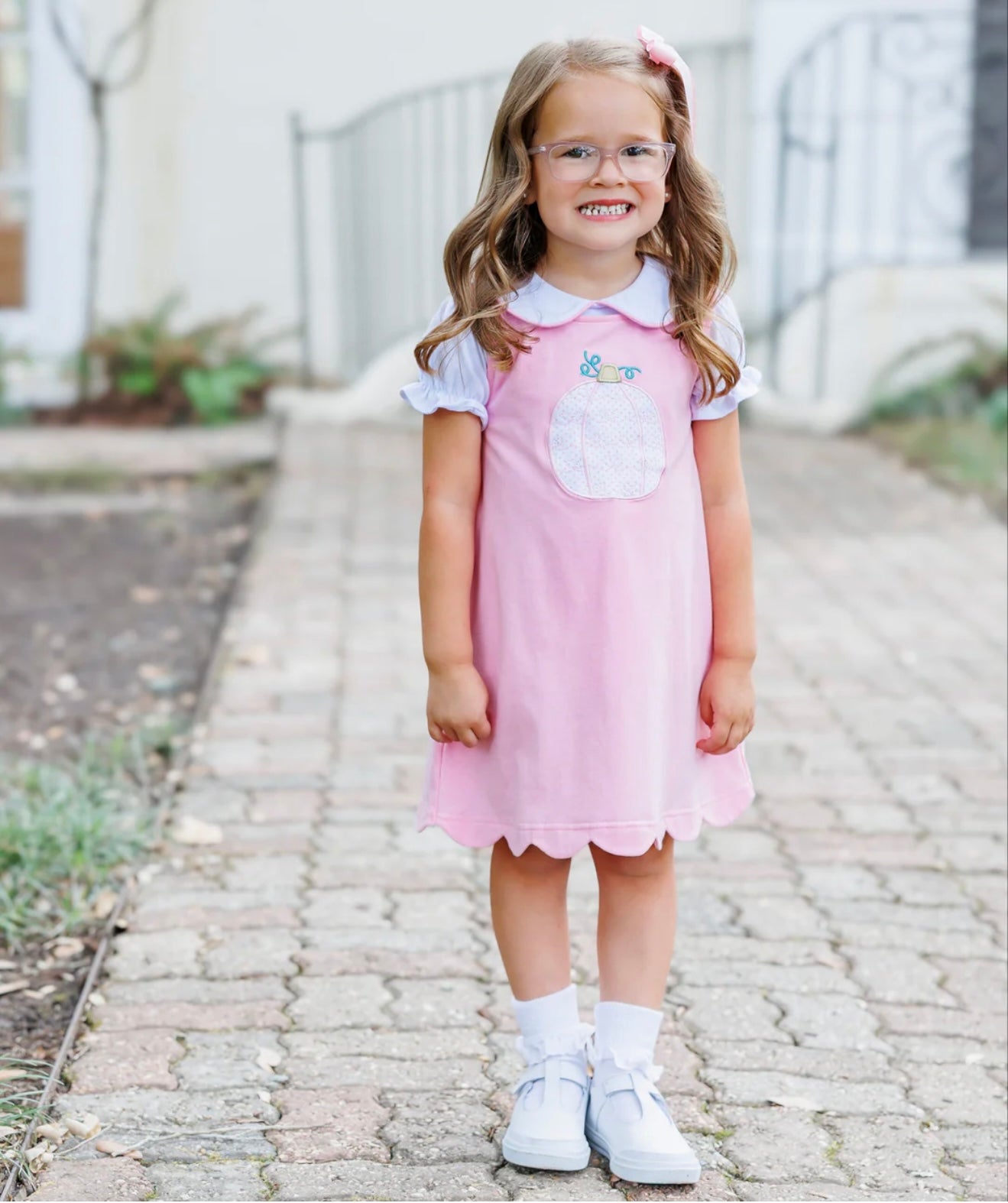 Pretty in Pink Girls Pumpkin Jumper with Peter Pan Collar