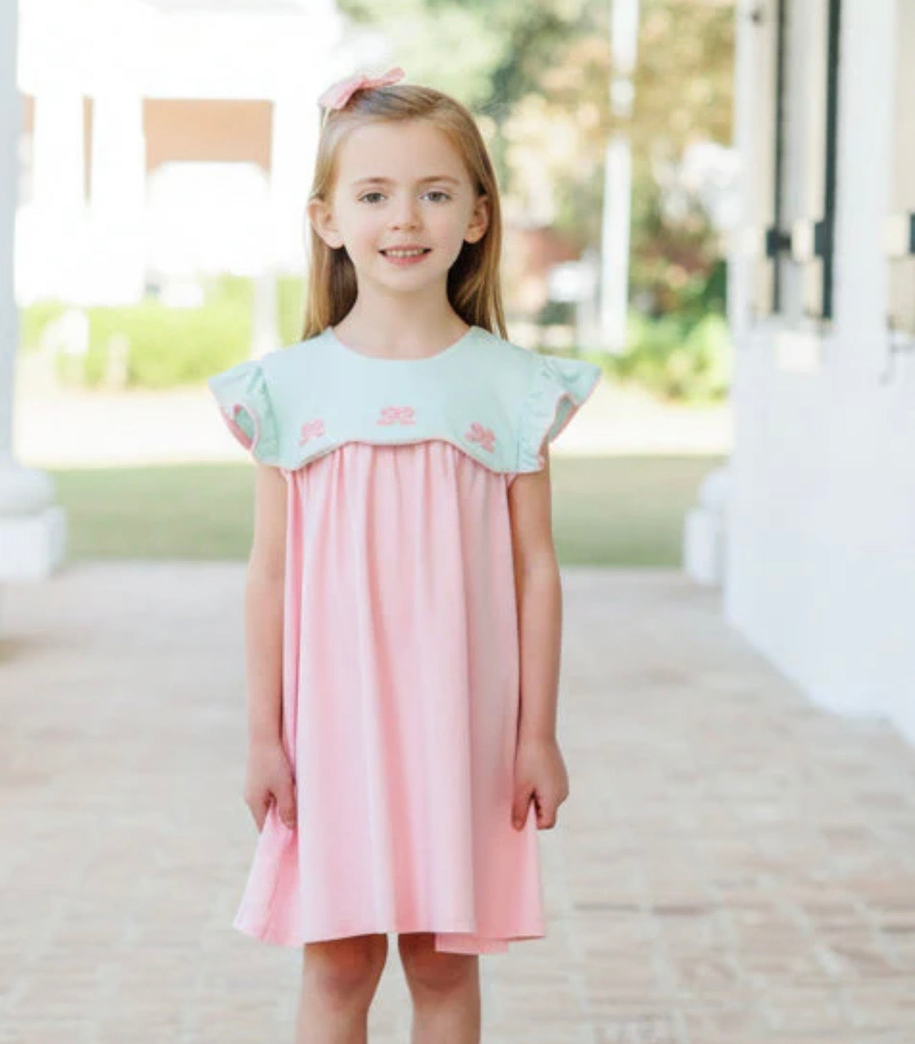 French Knot Bow Scallop Girls Dress