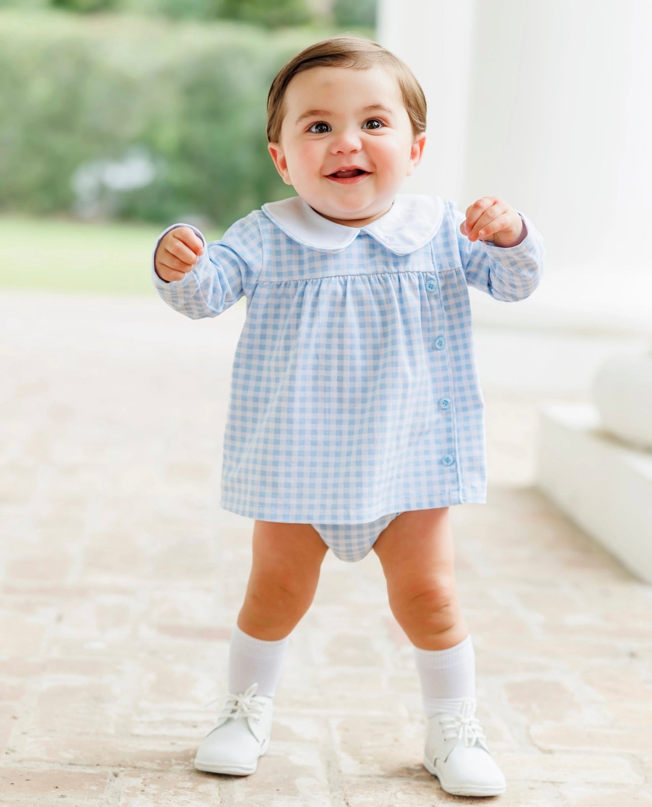 Liam Light Blue Gingham Boys Diaper Set