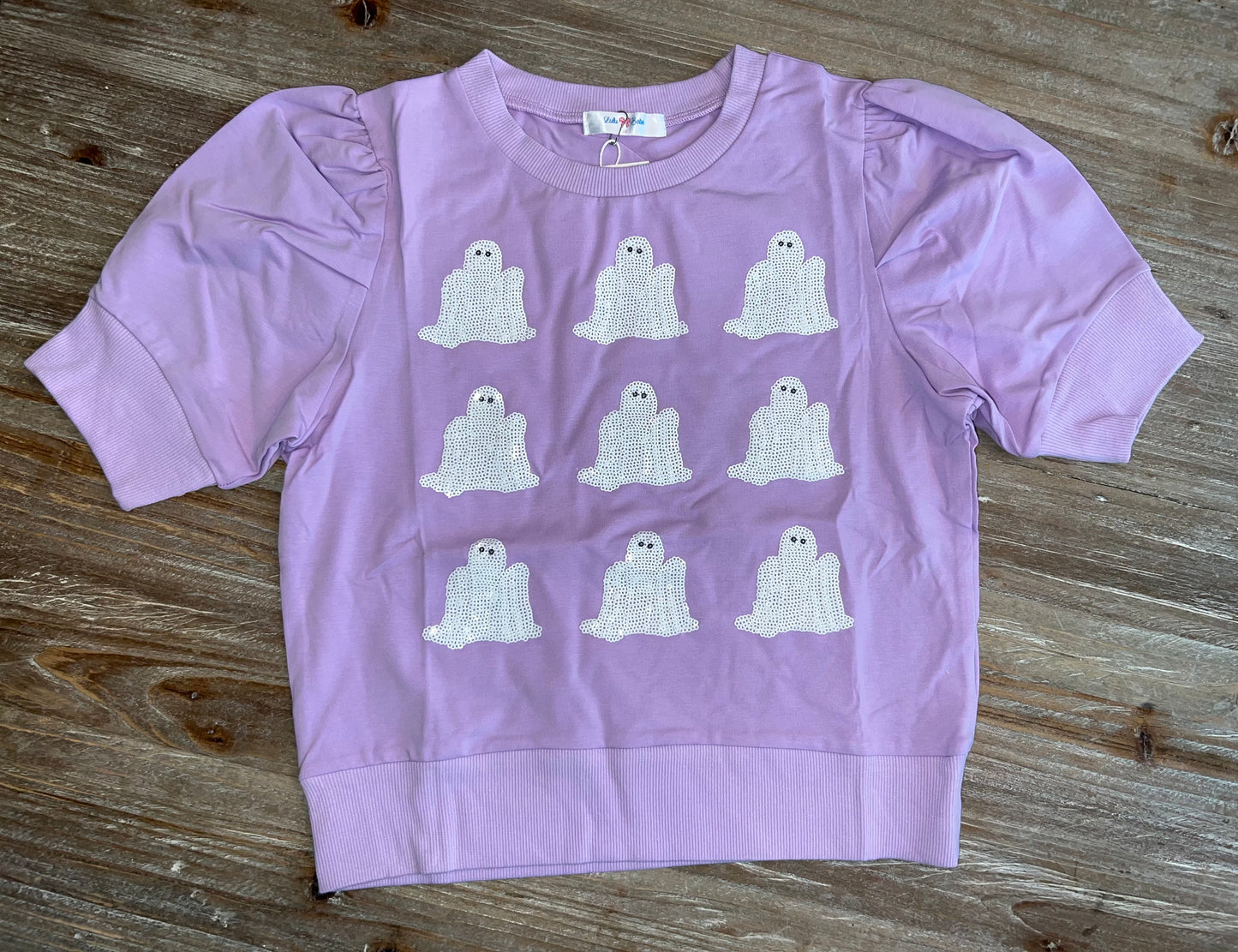 Ghost Lavender Sequin Puff Girls Shirt