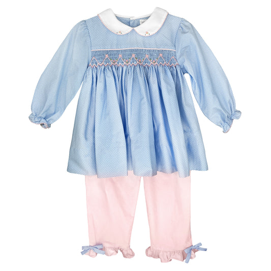 Petit Ami Girls Pant Set with Cording/Smocking