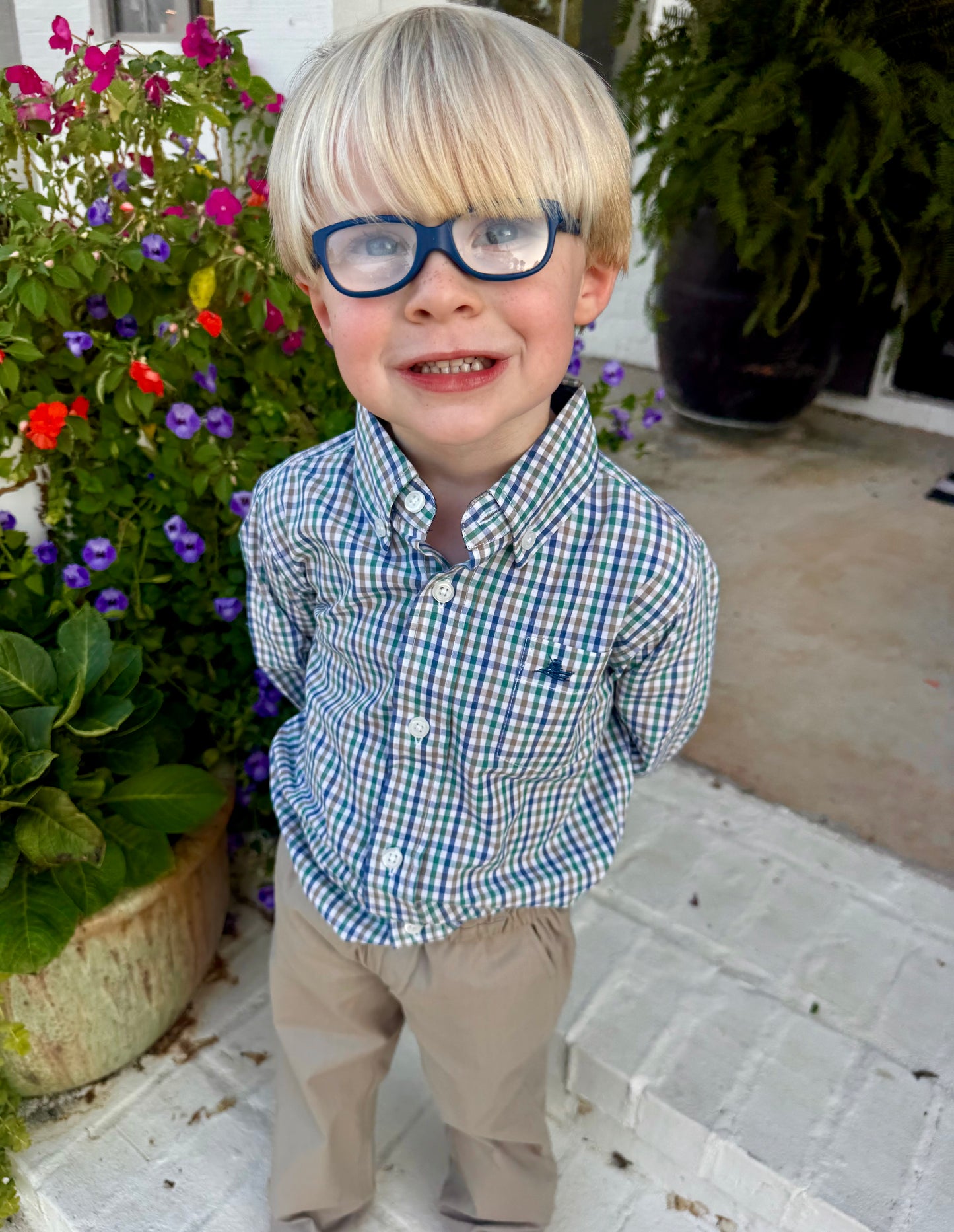 Blue/Green/Brown Boys Button Down Shirt