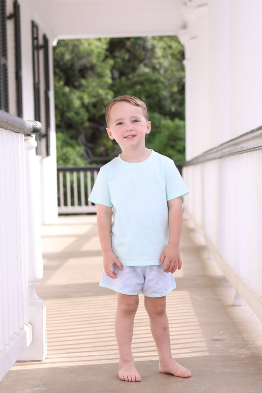 Thomas Light Blue Stripe/Mint Boys Short Set