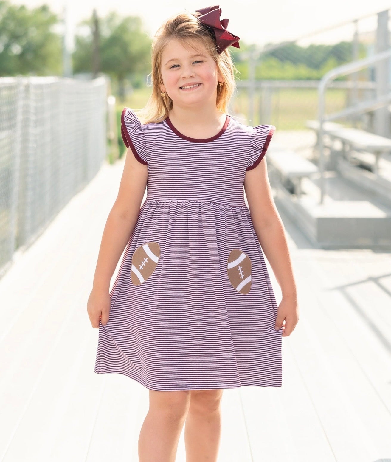 Let’s Cheer Football Maroon Stripe Girls Pocket Dress