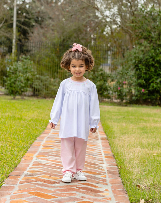 Floral Embroidery Girls Pants Set