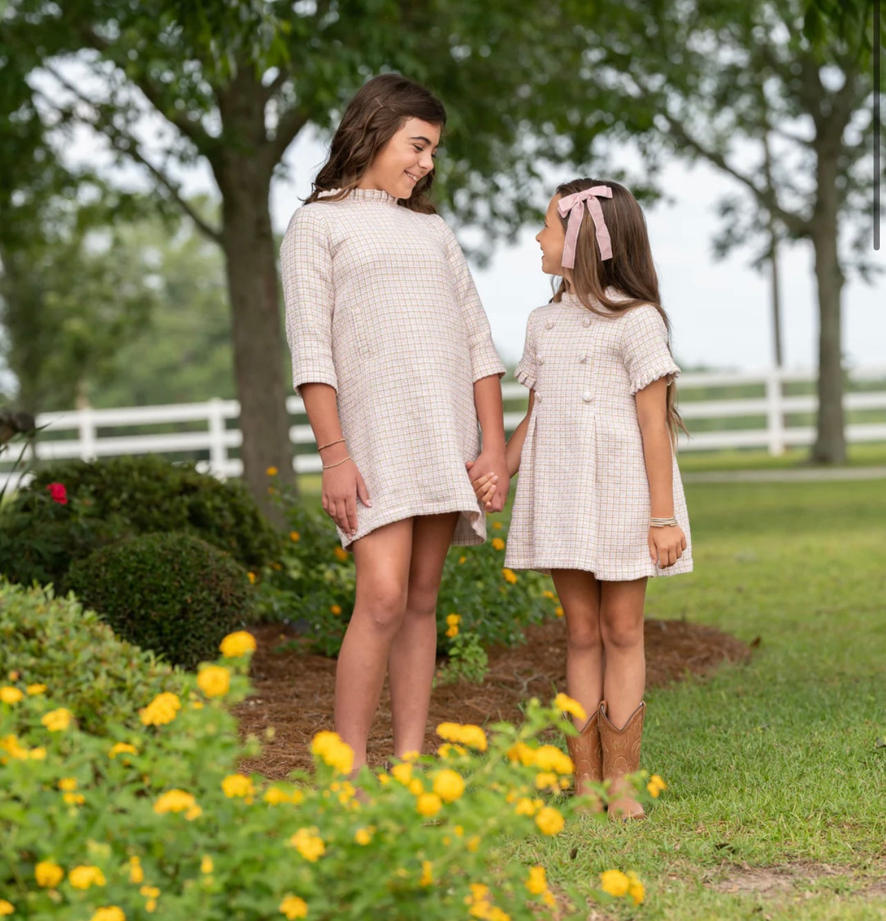 Pink Brown Tweed Girls Dress