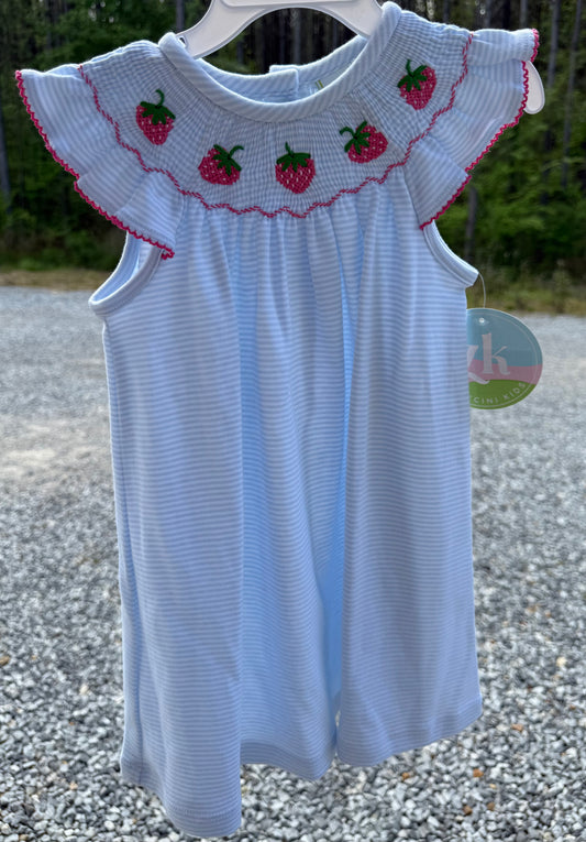 Strawberry Bishop Blue Bitty Stripe Knit Girls Dress