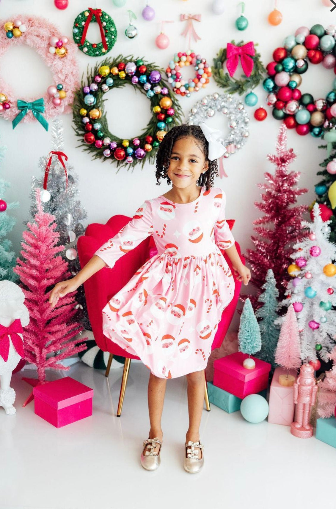 Jingle Bells Santa Girls Pocket Twirl Dress