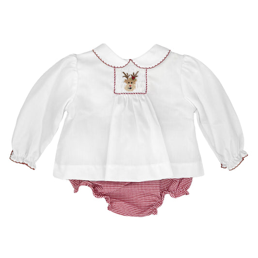 Petit Ami Girls Bloomer Set with Reindeer Embroidery