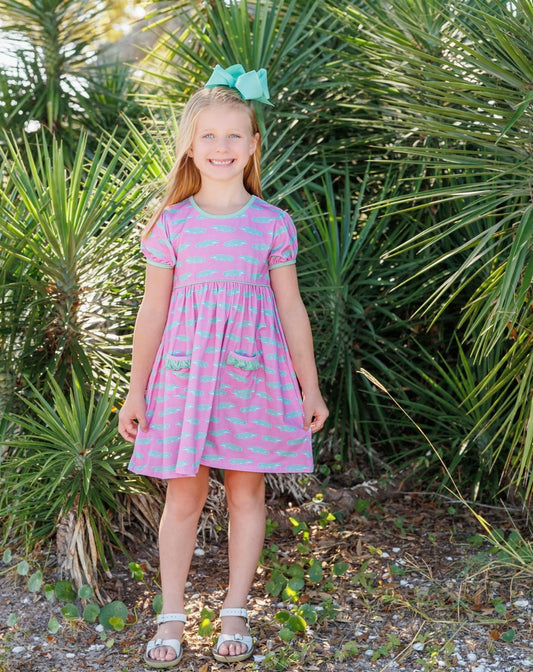 Later Gator Ruffle Pocket Girls Dress