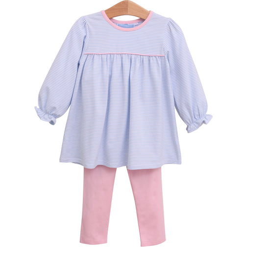 Ellie Light Blue Stripe/Light Pink Girls Pants Set