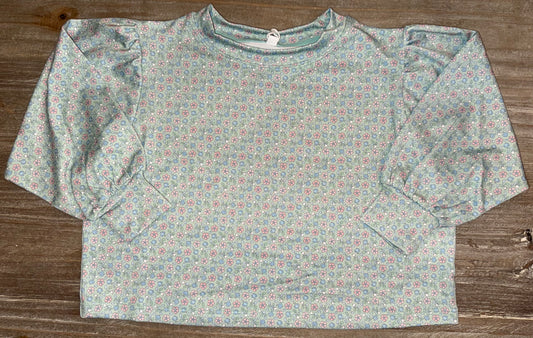 Green/Pink Floral Girls Puff Sleeve Top