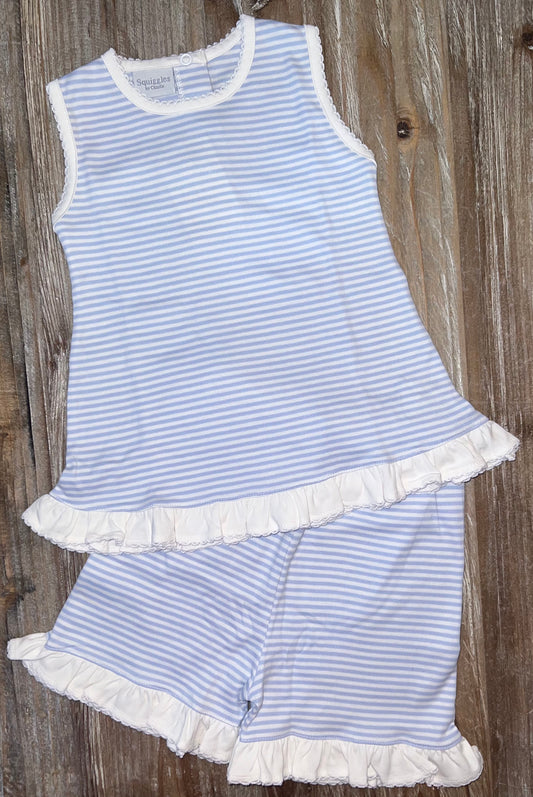 Squiggles Light Blue Stripe Girls Short Set