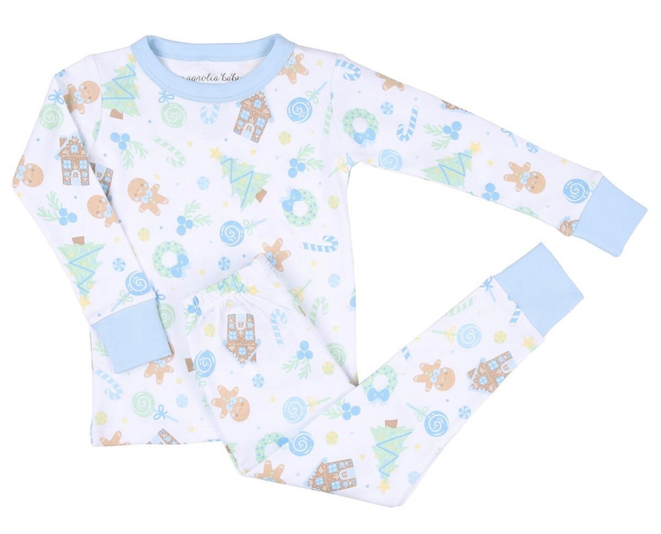 Magnolia Baby Sweet Gingerbread Light Blue Boys Long Pajamas