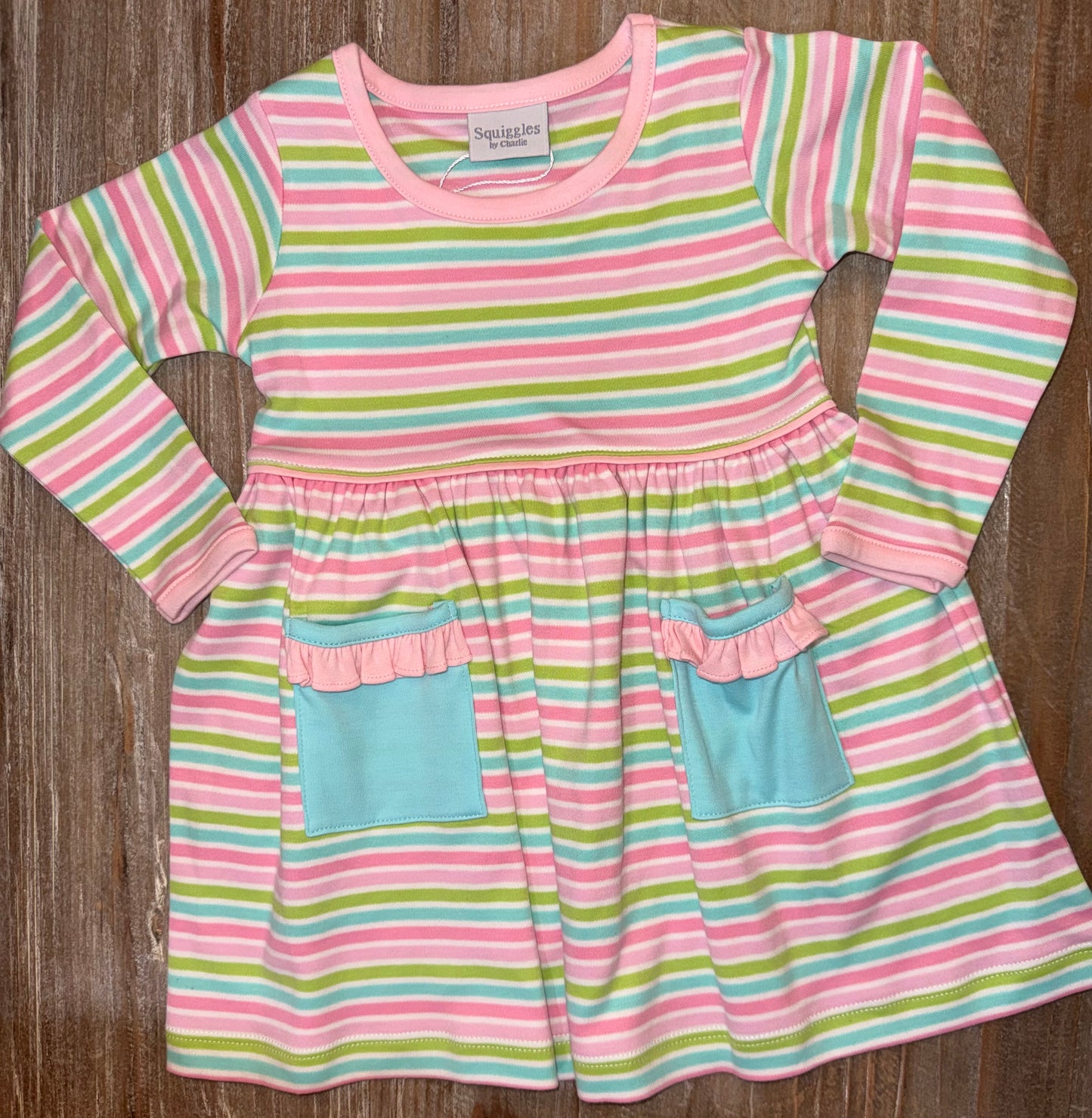 Multi Popover Ruffle Pocket Girls Dress