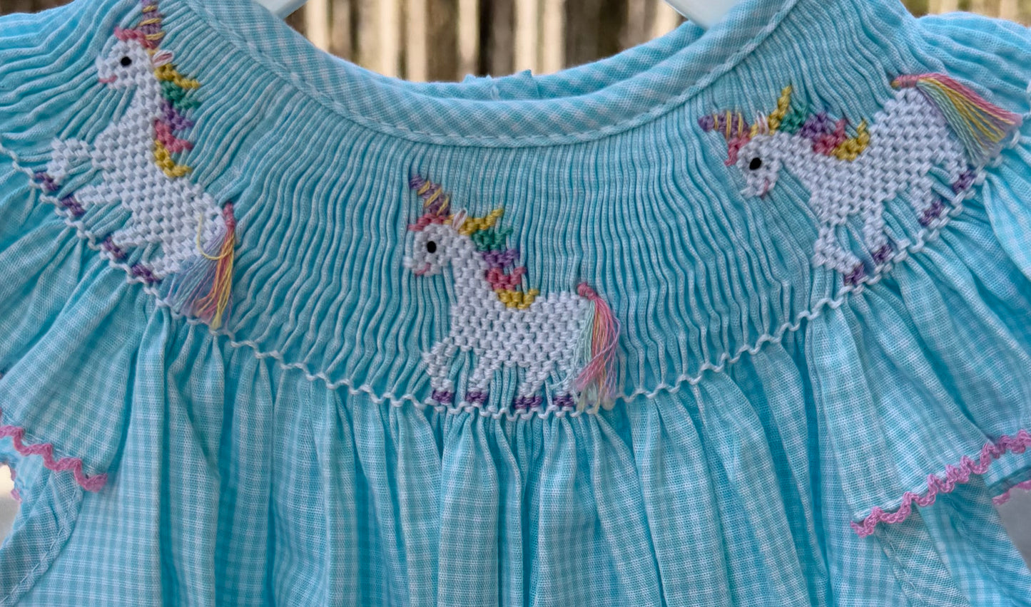 Unicorn Aqua Bishop Girls Dress