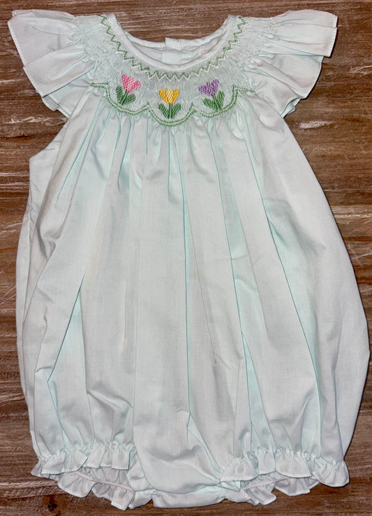 Tulip Smocked Girls Mint Bubble